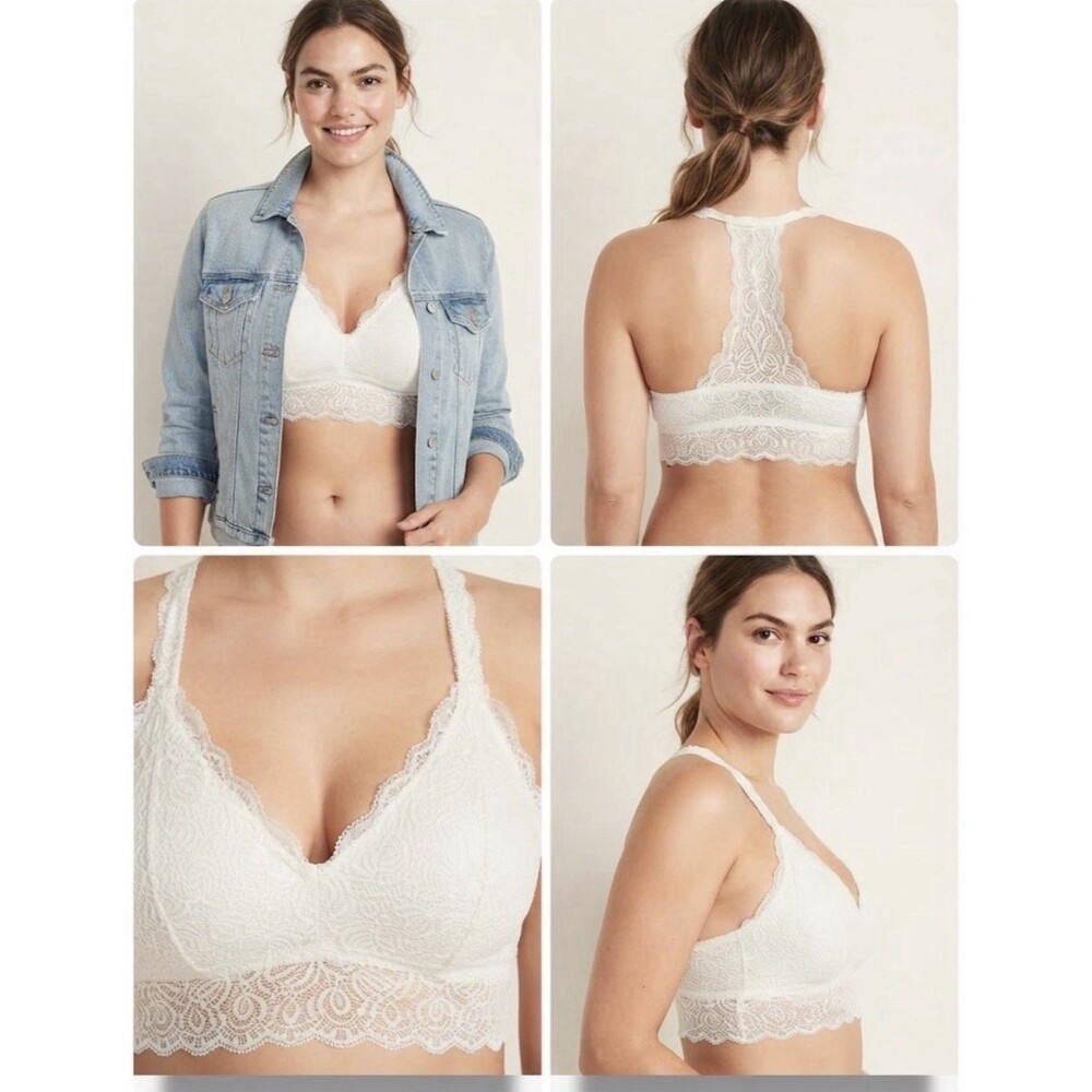 Auden Women's XL Black Lace Racerback Bralette Wireless Comfort Bra